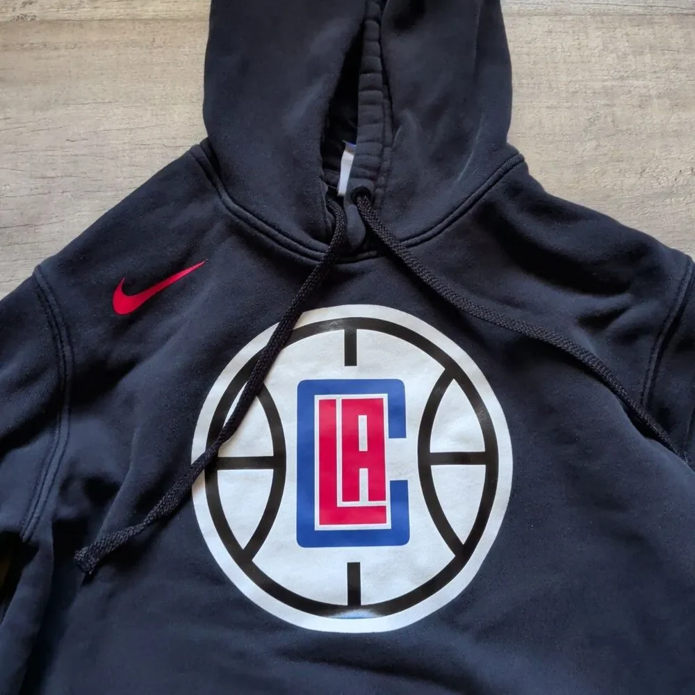 VTG Nike Los Angeles Clippers Hoodie Sweater Mens Small Black Pullover NBA USA